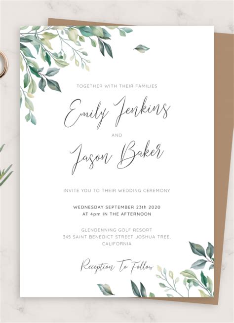 Greenery Wedding Invitation Printable Fern Wedding Invitation Template ...