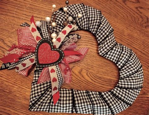 Dollar Tree wire wreath form wrapped in ribbon. Farmhouse Valentine ...