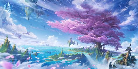 Wallpaper : Jun Zhang, digital art, fantasy art, cherry blossom, dragon ...