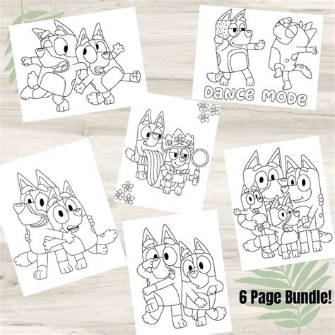 Bluey Bingo Coloring Pages 6 Pack Digital Download Print at Home Bluey ...