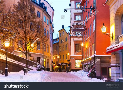 Evening Winter Scenery Of Street In Old Town (Gamla Stan) In Stockholm, Sweden Stock Photo ...