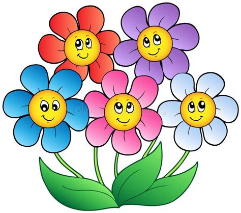 Five cartoon flowers stock vector. Illustration of nature - 19377118