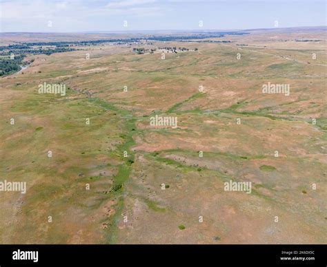 Aerial photograph of the Little Bighorn Battlefield National Monument ...