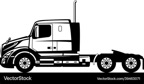 Semi truck side view lining draw Royalty Free Vector Image