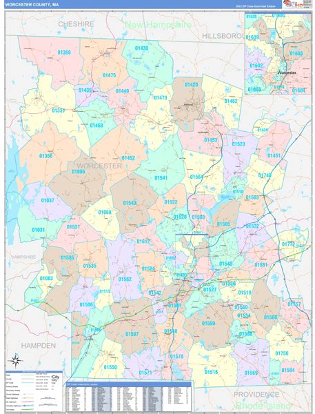 Worcester County, MA Wall Map Color Cast Style by MarketMAPS - MapSales