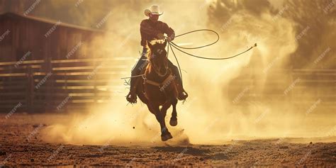 Premium Photo | Cowboy roping calf in a dusty rodeo arena showcasing traditional western skills ...