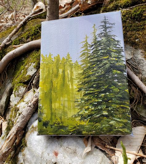 FOREST LANDSCAPE ART 5 x 7 Acrylic Painting on | Etsy in 2021 | Landscape art, Forest landscape ...