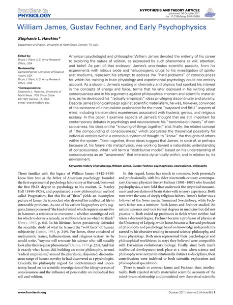 (PDF) William James, Gustav Fechner, and Early Psychophysics