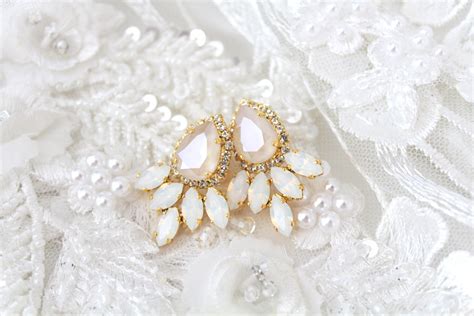 Gold Bridal Earrings White Opal Earrings Bridal Jewelry - Etsy