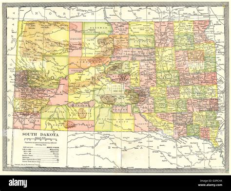 SOUTH DAKOTA state map. Counties, 1907 Stock Photo - Alamy