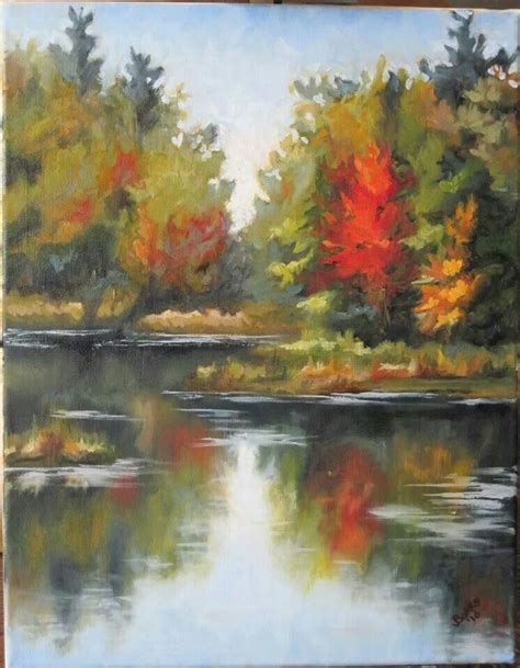 Oil painting fall lake landscape | Landscape paintings, Oil paintings fall, Tree art