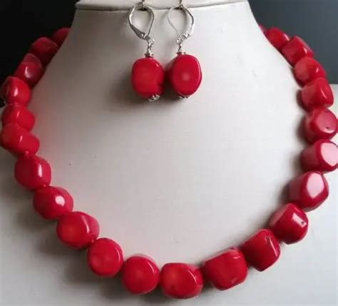 Charming Coral Jewelry Set Red Coral Necklace Earrings-in Jewelry Sets ...