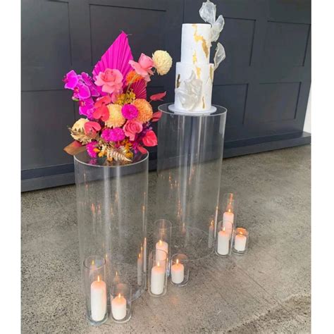 Clear Acrylic Cylinder Plinths - Hazel Events - Prop Hire Melbourne