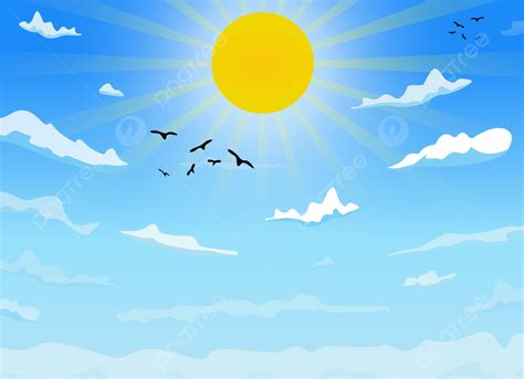 Vector Day Landscape Cartoon Sky Clouds Crow Sun And Rays Background Design, Sky, Day, Sun ...