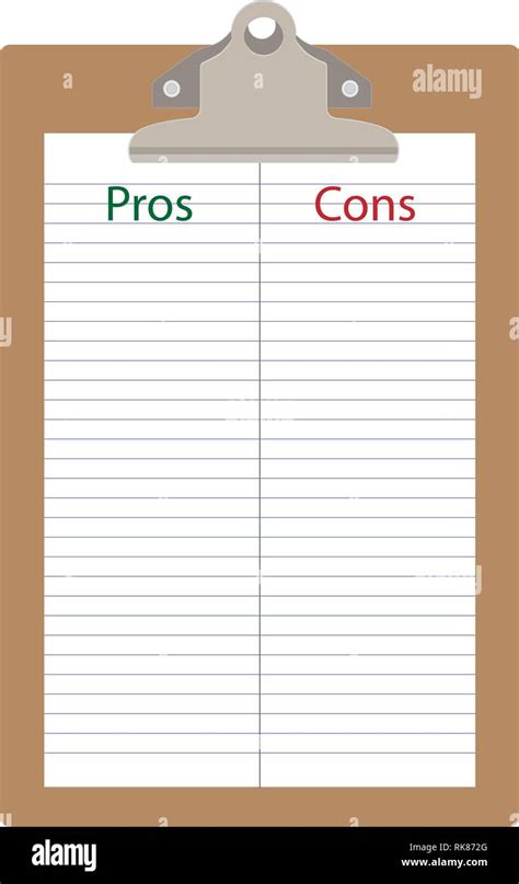 Pros cons concept. Pros Cons list paper on clipboard. Vector illustration Stock Vector Image ...