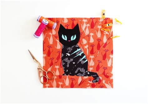 black cat quilt, cat quilt pattern, black cat quilt block pattern, fun ...