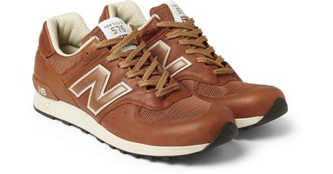 New Balance 576 Leather and Mesh Running Sneakers in Tan (Brown) for ...