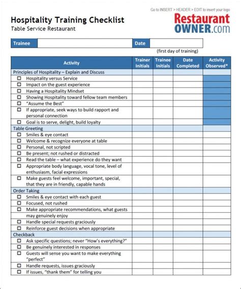 Free Restaurant Checklists Server Monitoring Checklist Template ...