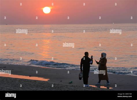 Gaza, Palestine. 31st Dec, 2022. Palestinians enjoy in the beach of ...