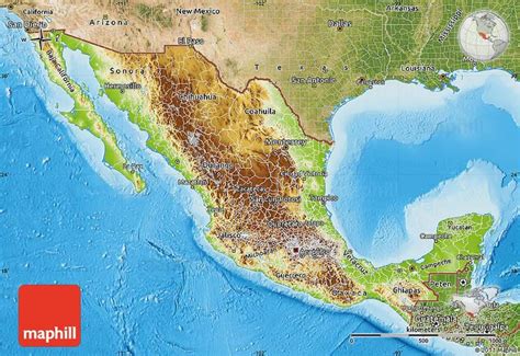 México mapa de ayuda - mapa en relieve de México (América Central ...