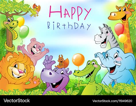 Cartoon animals Birthday greeting card Royalty Free Vector