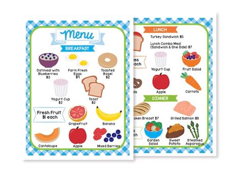 PRINTABLE Healthy Restaurant Menu Pretend Play Kit Kids - Etsy