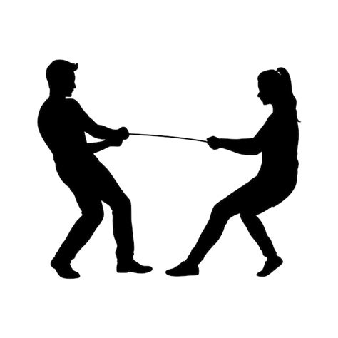 Premium Vector | Man and woman pulling a rope in tug of war silhouette ...