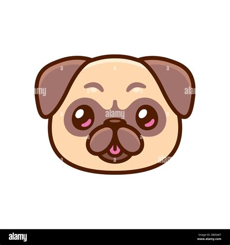 Cara de pug de dibujos animados con lengüeta que sobresale. Dibujo de retrato de perro kawaii ...