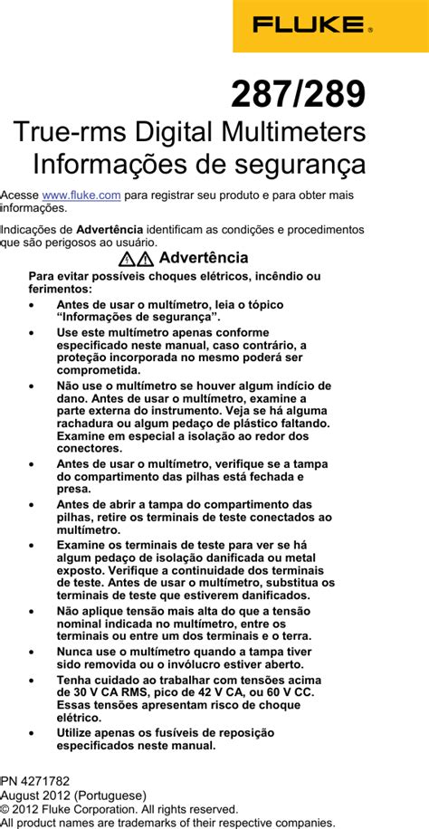 Fluke 287 True Rms Users Manual