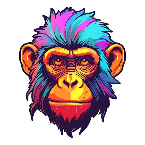 Colorful Cool Monkey Head pop art style, Monkey Sticker, pastel cute ...