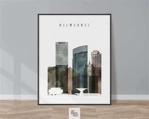 Milwaukee Skyline Milwaukee Art Print Poster Watercolor - Etsy