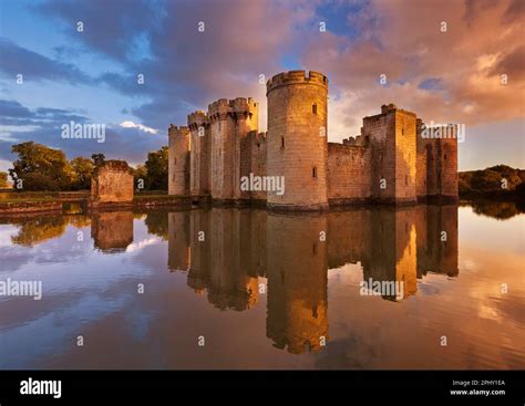 Bodiam Castle with perfect reflection in the moat - Bodiam Castle 14th ...