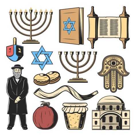 Jewish religion symbols, Israel culture tradition 16164561 Vector Art at Vecteezy