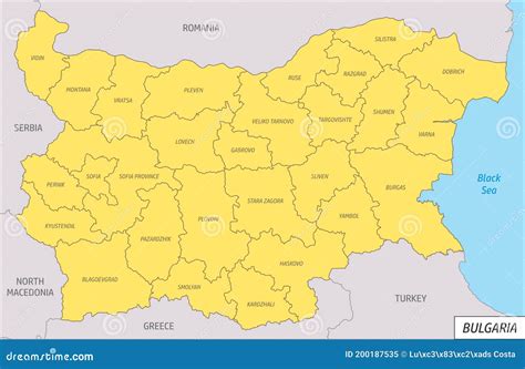 Bulgaria regions map stock vector. Illustration of district - 200187535