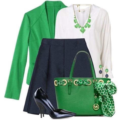 Navy, Green & White Fashion Outfit