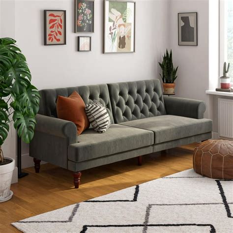 Novogratz Upholstered Cassidy Futon, Convertible Sofa Bed, Gray Velvet - Walmart.com - Walmart.com