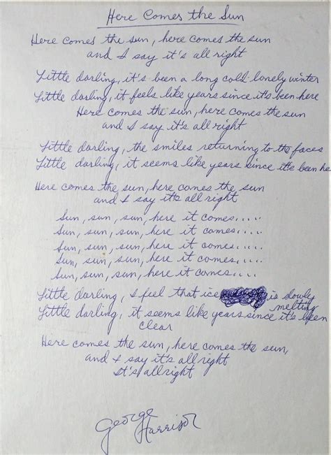 George Harrison Here Comes the Sun Hand Written Signed Lyric | Etsy