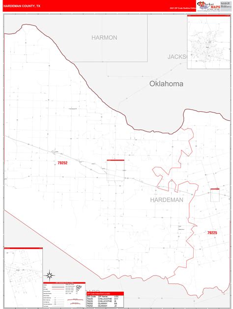 Hardeman County, TX Zip Code Wall Map Red Line Style by MarketMAPS ...