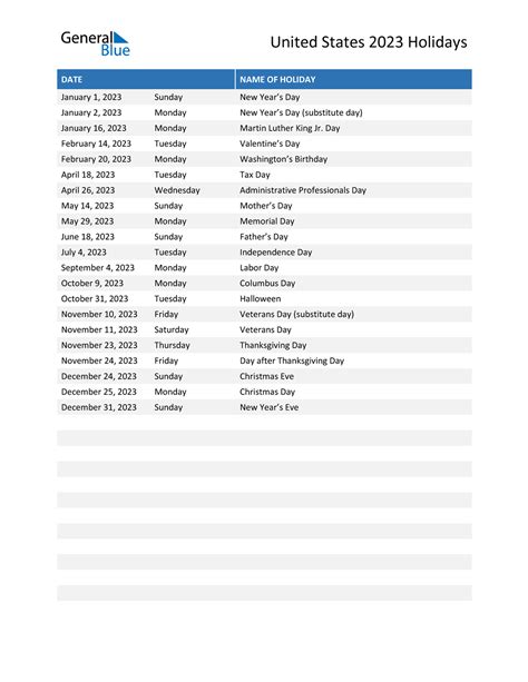 United States Holidays 2023 in PDF, Word and Excel