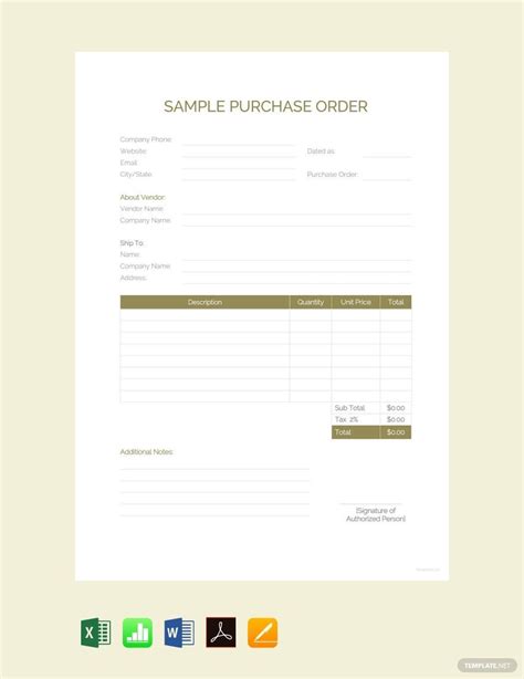 Sample Purchase Order Template in Excel, Numbers, Word, PDF, Pages, Google Docs, Google Sheets ...