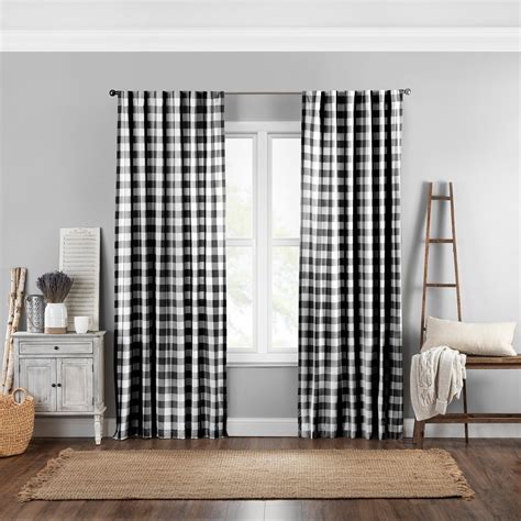 Farmhouse Living Buffalo Check Window Curtain Panel - 52" x 84" - Black - Elrene Home Fashions ...