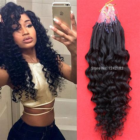 7A Remy Deep Wave Micro Bead Hair Extensions Natural Black Brazilian ...