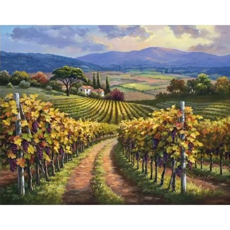 Hand Painted modern art Landscapes Oil painting canvas Vineyard Hill ...