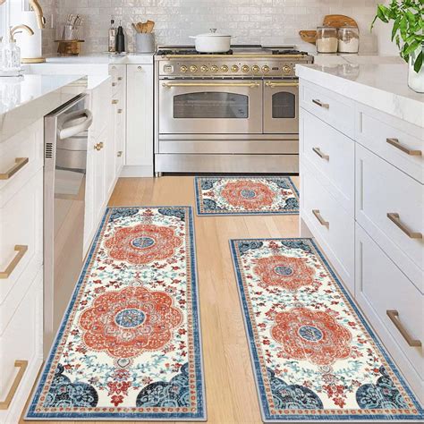 Ileading Boho Kitchen Rugs Sets 3 Piece with Runner Non Slip Kitchen Mats for Floor Washable ...