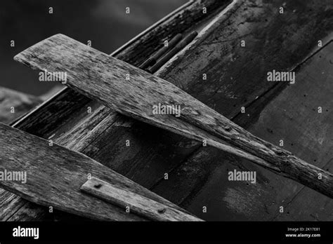 A black and white closeup of a wooden small boat Stock Photo - Alamy