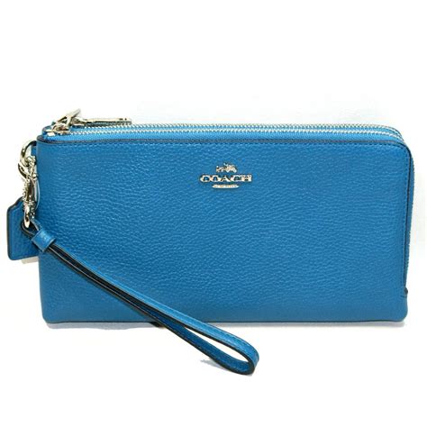 Coach Pebbled Double Zip Wallet/ Wristlet Peacock #53089 | Coach 53089