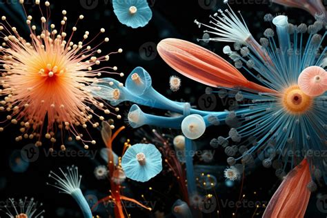 Intricate ultra magnified visualization of marine plankton species ...