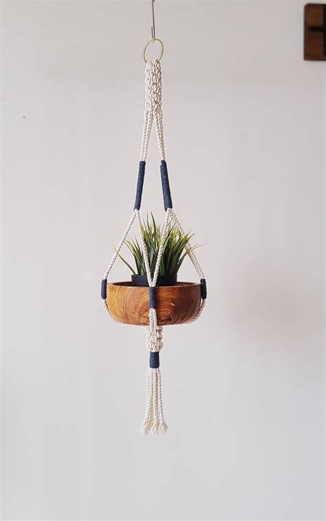 Macrame Plant Hanger Hanging Planter Indigo Color Block | Etsy