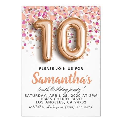 10th Rose Gold Birthday Invitation | Zazzle.com