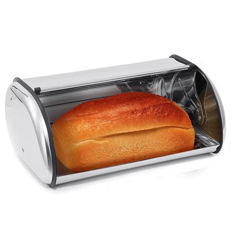 Bread Box for Kitchen Counter, Matte Stainless Steel Bread Storage Bin Container with Roll up ...